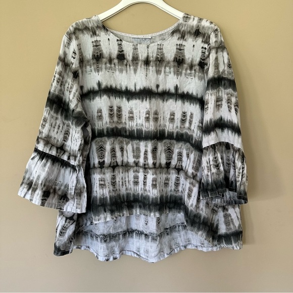 bryn Walker Tops - Bryn Walker Lagenlook Large 100% Linen Fran Top Ruffle Sleeve Peasant Shirt